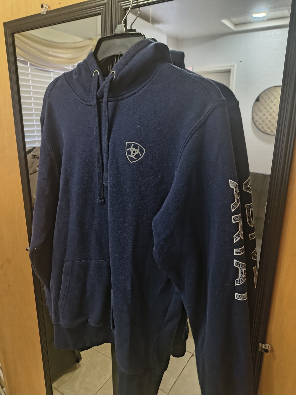 Ariat Men's Navy Zip-Up Hooded Sweatshirt with Sleeve Logo